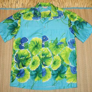 Vintage 1950's Hawaiian Togs Sportswear blue/green floral design- Made in Hawaii